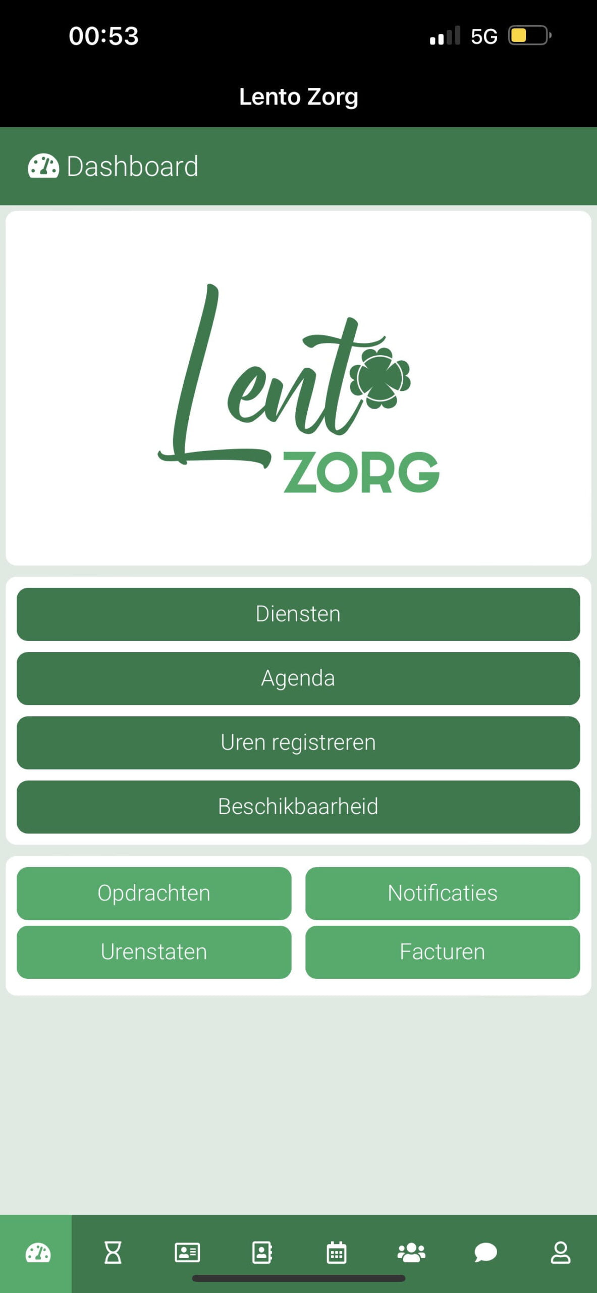 Het dashboard van de Lento Zorg app.