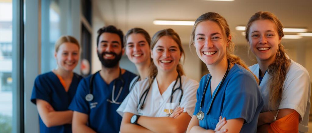Zorgprofessionals met verschillende functies in een ziekenhuis